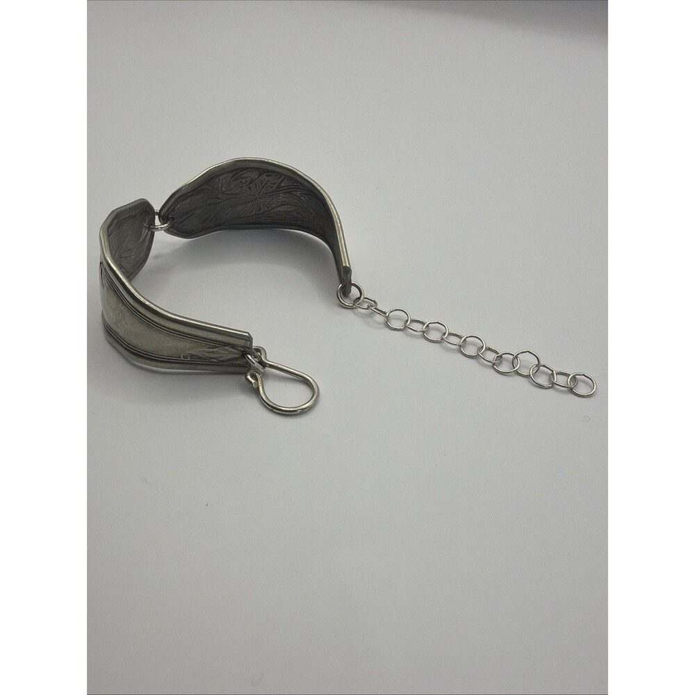 Vintage Silver Flatware Bracelet Floral Art Nouveau Spoon Handle Cuff Calla Lily - Picture 5 of 15